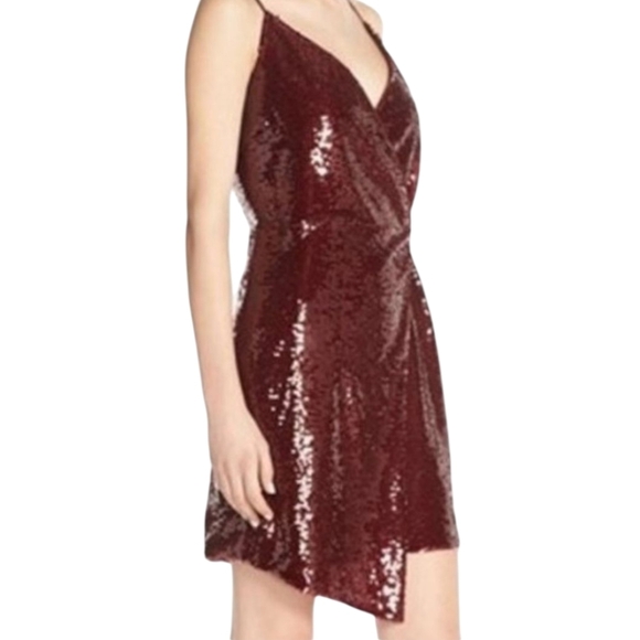 Adelyn Rae Burgundy Sequin Mini Wrap Slip Party Showgirl Dress NWT Sz M - Picture 3 of 10